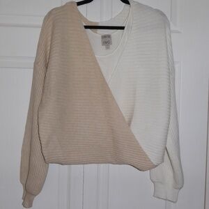 JEANNIE MAI X INC WRAP SWEATER BEIGE IVORY RIB BALLET 2-LAYER TANK SOFT PXL XL